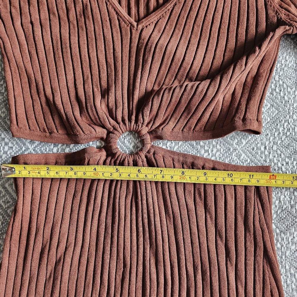 House Of Harlow 1960 Long Sleeve Ribbed O Ring Midi Dress Rust Orange - Fall - S - Picture 8 of 16